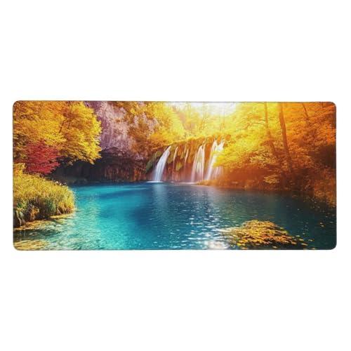 Landschaft Mauspad, Mousepad XXL 1500 x 800 x 3mm Groß Gaming Mauspad Fallen Mouse Pad, rutschfeste Gummibasis,Vernähte Kanten WassXerdicht Großer Erweiterter Schreibtisch Schutz Für Zimmer Deko -4 von Jvyaeen