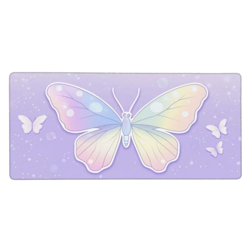 Lila Mauspad, Mousepad XXL 1500 x 800 x 3mm Groß Gaming Mauspad Schmetterling Mouse Pad, Rutschfeste Gummibasis,Vernähte Kanten WassXerdicht Großer Erweiterter Schreibtisch Schutz Für Zimmer Deko -161 von Jvyaeen