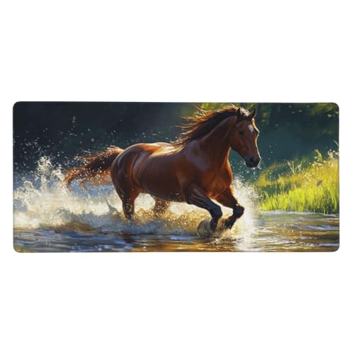 Pferd Mauspad, Mousepad XXL 1500 x 800 x 3mm Groß Gaming Mauspad Fluss Mouse Pad, rutschfeste Gummibasis,Vernähte Kanten WassXerdicht Großer Erweiterter Schreibtisch Schutz Für Zimmer Deko -80 von Jvyaeen