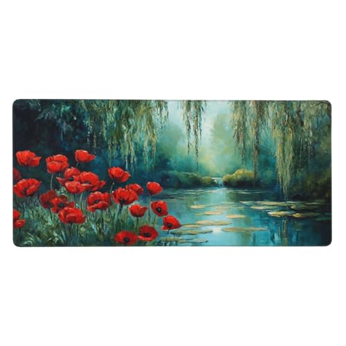 Rot Mauspad, Mousepad XXL 800 x 300 x 3mm Groß Gaming Mauspad Blume Mouse Pad, rutschfeste Gummibasis,Langlebig Vernähte Kanten WassXerdicht Großer Erweiterter Schreibtisch Schutz Für Zimmer Deko -10 von Jvyaeen