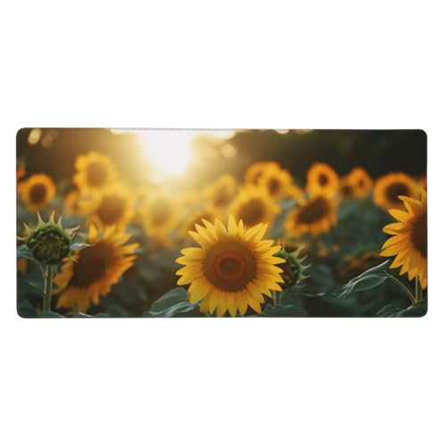 Sonnenblume Mauspad, Mousepad XXL 1500 x 800 x 3mm Groß Gaming Mauspad Sonnenuntergang Mouse Pad, Rutschfeste Gummibasis,Vernähte Kanten WassXerdicht Groß Erweiterter Schreibtisch Schutz,Geschenke-205 von Jvyaeen