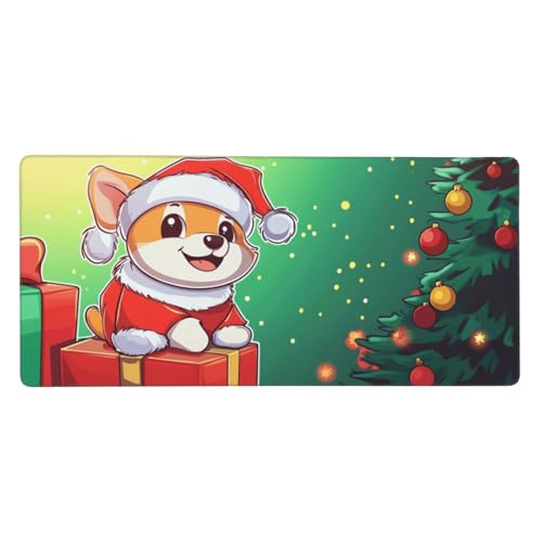 Weihnachten Mauspad, Mousepad XXL 700 x 300 x 3mm Groß Gaming Mauspad Hund Mouse Pad, rutschfeste Gummibasis,Vernähte Kanten WassXerdicht Großer Erweiterter Schreibtisch Schutz Für Zimmer Deko -652 von Jvyaeen