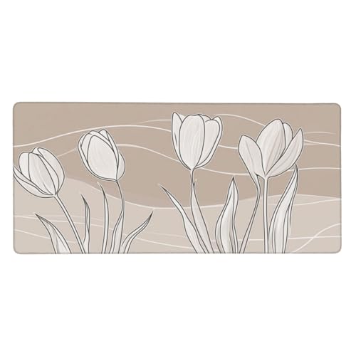 Weiß Mauspad, Mousepad XXL 600 x 300 x 3mm Groß Gaming Mauspad Blume Mouse Pad, rutschfeste Gummibasis,Vernähte Kanten WassXerdicht Großer Erweiterter Schreibtisch Schutz Für Zimmer Deko -725 von Jvyaeen