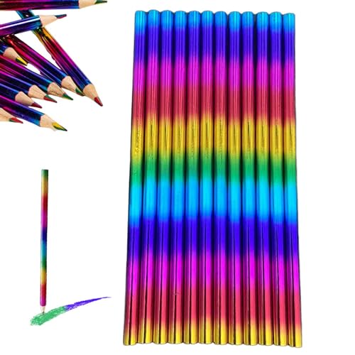 Jyxuyy Regenbogen-Buntstifte, bunte Bleistifte, lustige Bleistifte, 12 x ästhetische Farbstifte, helle Buntstifte, Farbwechselstifte, einfach zu bedienen, tragbar für und Mädchen von Jyxuyy