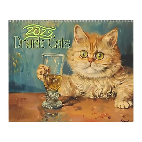 Kalender 2025 Trinkkatze, lustiger Kalender zum Aufhängen, vertikaler Monatsplaner für Katzenliebhaber, 12-monatiger Familien-Organizer mit lustigen Katzen-Illustrationen, einzigartig für Freunde und von Jyxuyy