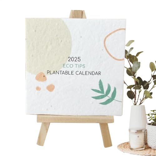 Plantable Desk Calendar 2025 | Eco-Friendly 12-Month Calendar With Wooden Easel Stand | Stylish Monthly Desktop Planner With Seed Paper For Office, Home, Scheduling, And Sustainable Living von Jyxuyy