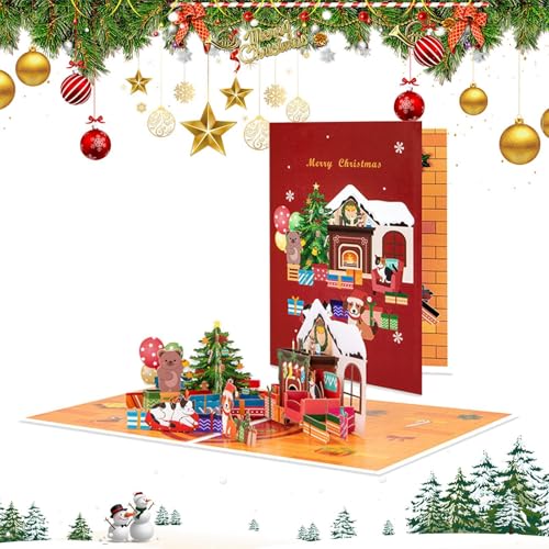 Weihnachtsgrußkarten, elegante Weihnachtskarten, Urlaubsgrußkarten, 3D-Pop-Up-Grußkarten für Weihnachten, animierte Weihnachtskarten, einfach zu bedienen, tragbar für Kinder, und Mädchen von Jyxuyy