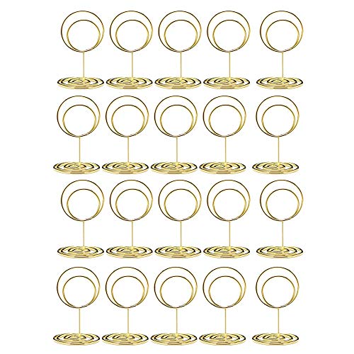 Jzoowar 20 StüCke Mini Tisch Karten Halter,2 Nette Tischnummer Halter, Classy Tisch Karten Halter Tisch Bild Steht, Elegante Draht Foto Halter Menü Memo Clips, für Hochzeit (Gold) von Jzoowar