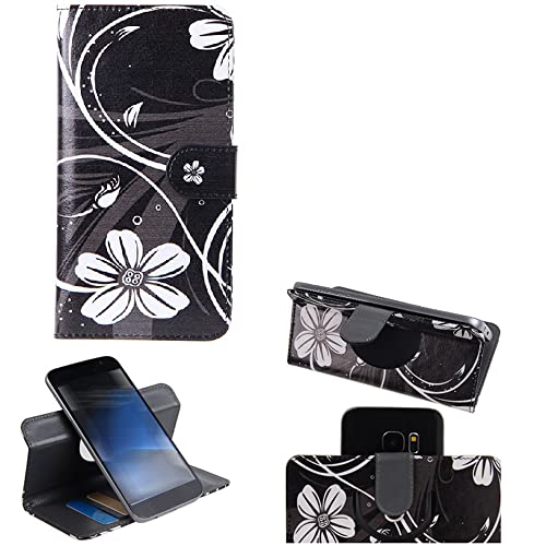 K-S-Trade Qualitativ & Innovativ Schutzhülle Handyhülle Für Oukitel WP22 Hülle 360° Wallet Case “Flowers“ Klapphülle Hülle Schwarz-weiß von K-S-Trade