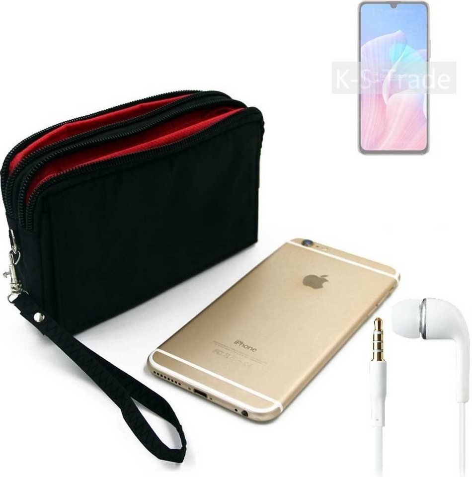 K-S-Trade Handyhülle für Huawei Enjoy Z 5G, TOP SET Handy Hülle Gürteltasche schwarz + Kopfhörer Travel Bag von K-S-Trade