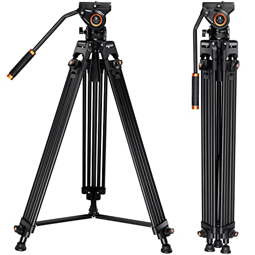 Kamera Stativ,K&F Concept Videostativ Video Tripod mit 360° Fluidkopf, Heavy Duty Tripod, 184cm Kamera Stativ für DSLR, Camcorder, Kameras VA18+ VH081 von K&F Concept