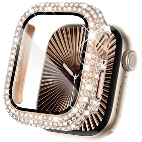 KADES Kompatibel mit Apple Watch Series 10 Full Diamond Bling Schutzhülle mit integriertem Displayschutz für Apple Watch 46 mm iWatch Serie 10 (46 mm, Roségold) von KADES