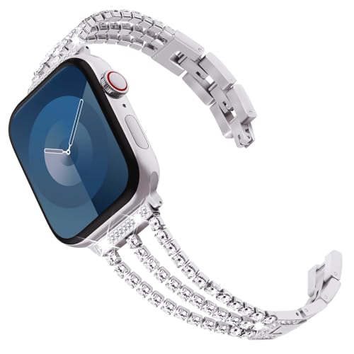 KADES kompatibel mit Apple Watch Armband SE 44mm Damen, Bling Link Armband Edelstahl Armband Ersatzarmband für iWatch Armband 45mm 44mm 49mm 42mm Ultra/SE(GEN 1 2 3)/Series 9 8 7 6 5 4 3 2 1,Silber von KADES