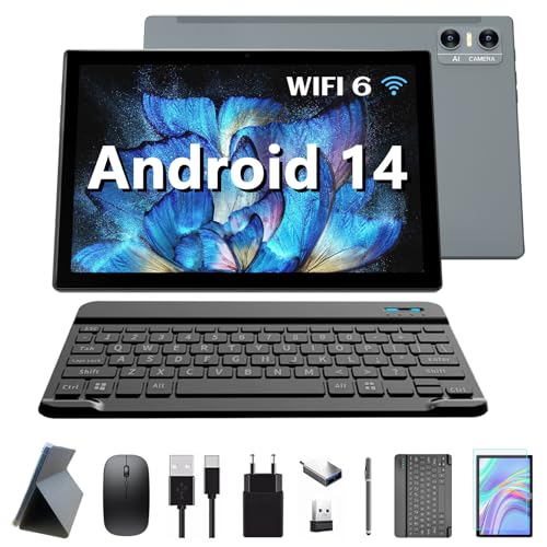 KADYBE 2024 Neueste WLAN 6 Android 14 Tablet 10 Zoll,64GB ROM (512GB TF),Octa-Core,| Google GMS-Zertifizierung| 5+13 MP | 1.8GHz | 7000 mAh | Tablet mit Tastatur Maus Stift, 2 Jahre Garantie-(Grau)… von KADYBE