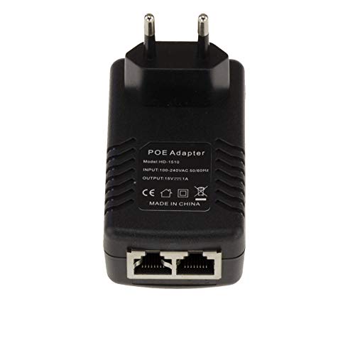 KALEA-INFORMATIQUE Externe POE Power Over Ethernet-Stromversorgung 220V zu 15V 1A. Einspeisung + auf Adern 4 und 5 und - auf Adern 7 und 8. RJ45-Eingang und -Ausgang. von KALEA-INFORMATIQUE