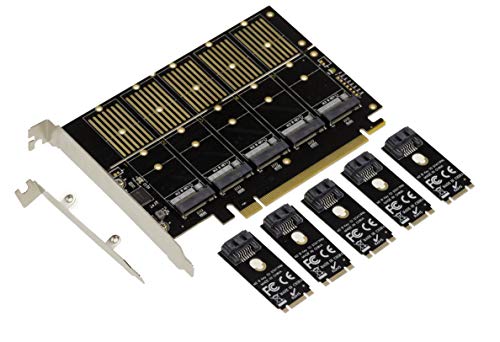 KALEA-INFORMATIQUE PCIe 3.1 x16 Controller-Karte für 5 M2 SSDs (M.2 NGFF B Key oder B+M Key SATA) oder SATA-Festplatten. High Low Profile mit Chipsatz JMB585. von KALEA-INFORMATIQUE