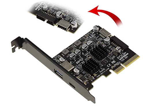 KALEA-INFORMATIQUE PCIe USB 3.2 Gen2 10G Controller-Karte mit 2 externen A- und C-Ports und 2 internen 19-Punkt- und Typ E-Ports. Chipsatz ASM 3142 und Via VLI VL822. von KALEA-INFORMATIQUE