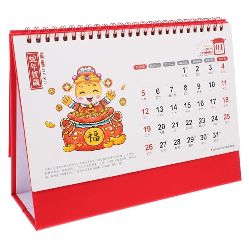 KALLORY 2025 Jahr Der Schlange Tischkalender Stehender Flip Kalender Monats Tischkalender Chinesischer Neujahrskalender Taschenkalender Tagesplaner Kalender Bindungskalender Rotes Papier von KALLORY