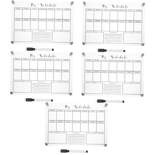 KALLORY 5 Sätze Wochenplanertafel klares Whiteboard Kalender-Whiteboard Menütafel trocken abwischbar Trockenlöschtafel klein Whiteboard aus Glas für den Schreibtisch Acryl Transparent von KALLORY