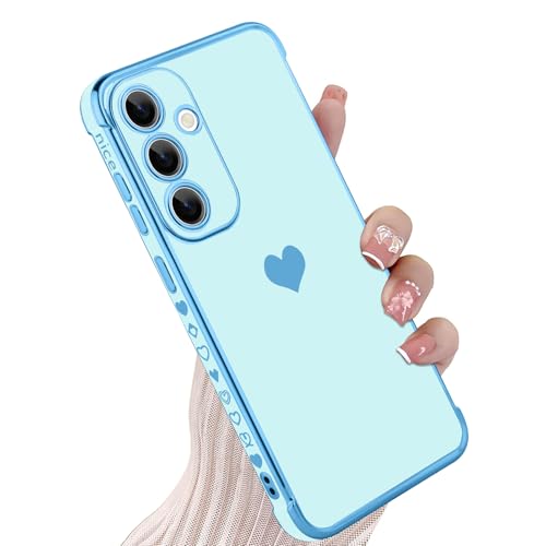 KANGHAR Kompatibel mit Samsung S25 5G Hülle für Damen und Mädchen, Plating Edge Cute Love Heart Soft TPU Bumper mit 4 Ecken, Stoßfeste Schutzhülle für Galaxy S25 5G (Blau) von KANGHAR