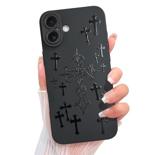 KANGHAR Kompatibel mit iPhone 16 Plus, ästhetisches schwarzes Segenkreuz, entworfen für Frauen und Mädchen, schlanke Passform, weiches TPU, stoßfeste Schutzhülle für iPhone 16 Plus 6,7 Zoll (17 cm) – von KANGHAR