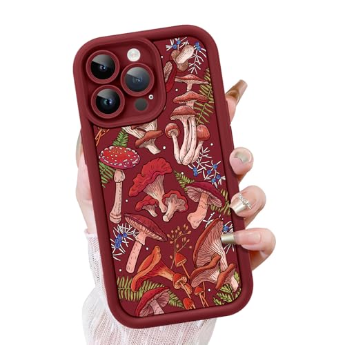 KANGHAR Schutzhülle für iPhone 13 Pro, süßes Pilzkunst-Design, weiches TPU, stoßfest, für Damen und Mädchen, schlanke Handyhülle, Weinrot von KANGHAR