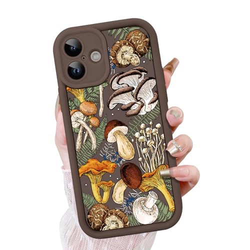 KANGHAR Schutzhülle für iPhone 16 Plus, süßes Pilzkunst-Design, weiches TPU, stoßfest, für Damen und Mädchen, schlanke Handyhülle, Braun von KANGHAR