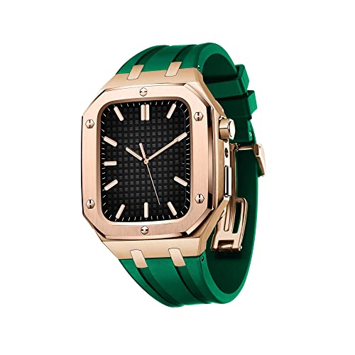 KANUZ Militärische Schutzhülle, Uhrenarmbänder für Apple Watch, 45 mm, 44 mm, Metall-Schutzhülle mit Silikonband, stoßfester Stoßfänger (Farbe: Roségrün, Größe: 45 mm für 7) von KANUZ