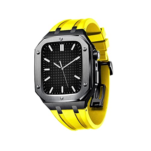 KANUZ Militärisches Metallgehäuse für Apple Watch Serie 7, SE, 6, 5, 4, Metall-Schutzhülle mit Silikonband, stoßfest, 45 mm, 44 mm, Uhren-Mod-Kit, Zubehör, Herren und Damen von KANUZ