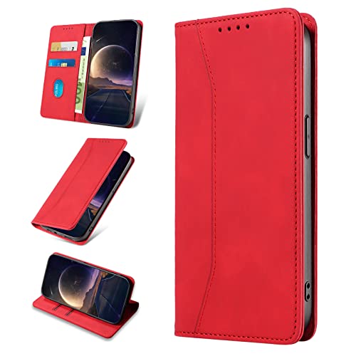 KANVOOS Handyhülle für Xiaomi Redmi 12 Hülle, Premium PU Leder Flip Klappbar Stoßfeste Schutzhülle [Kartenfächern], Wallet Case Hülle für Redmi 12 (Rot) von KANVOOS