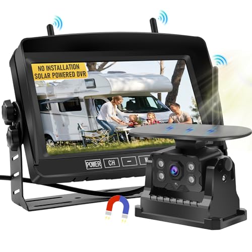 KAOLALI Rückfahrkamera Kabellos, 7 Zoll 1080P FHD Monitor, 9600 mAh wiederaufladbare Solar-Rückfahrkamera, Magnetinstallation, Nachtsicht, Wasserdicht, Videoaufnahme, für Auto Wohnmobil/Wohnwagen/LKW von KAOLALI