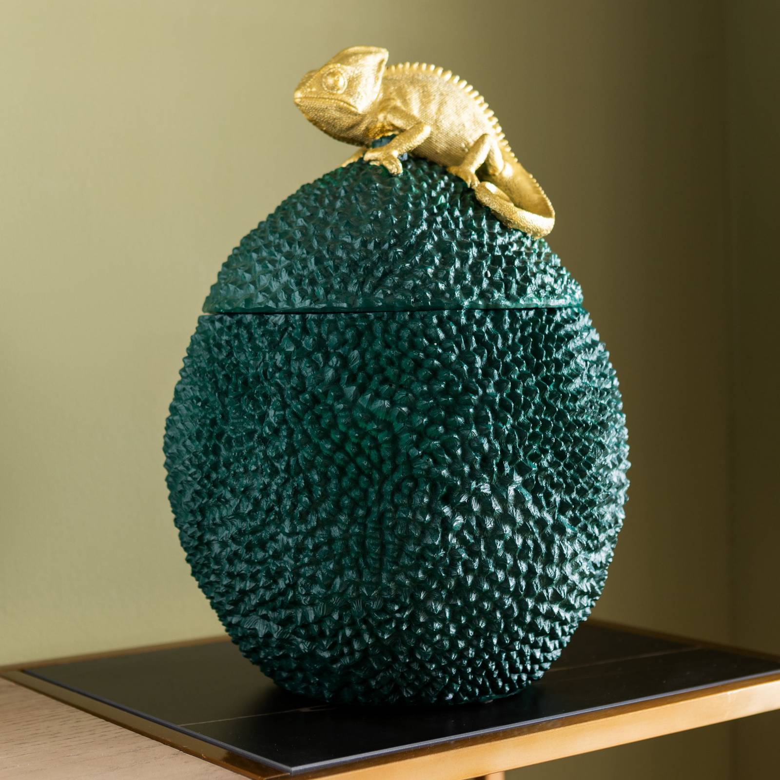 KARE Deko-Dose Chameleon, Höhe 34 cm, dunkelgrün, gold von KARE