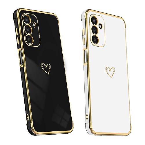 DSOIYIC 2 Stück Handyhülle für Samsung Galaxy A14 4G / A14 5G Hülle mit Herz, Cute Mädchen Liebe Muster Galvanisierte Schutzhülle Weich TPU Stoßfest Case mit Kameraschutz 4G/5G, Schwarz & Weiß von DSOIYIC