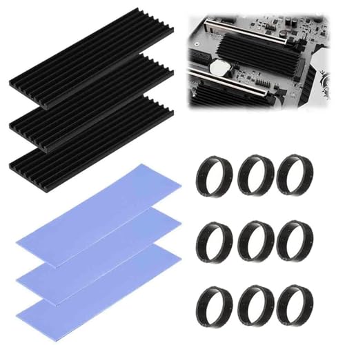 M2 SSD Kühlkörper, Aluminium Kühlkörper, 3 Satz M.2 Wärmeleitpad, Aluminium Cooler, M.2 Kühlkörper mit Thermoklebeband, Kühler-Set Heatsink, PC Kühlrippen Kühler, Halbleitergeräte Kühler,70mmx22mmx3mm von KARELLS