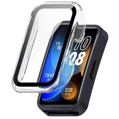 Hülle mit Glas Displayschutz Kompatibel mit Huawei Band 9/Band 8 - Hart PC Schutzhülle Vollschutz Kratzfest Display Schutzfolie Ultradünne Schutz Case für Huawei Band 9/Band 8 von KAREN66