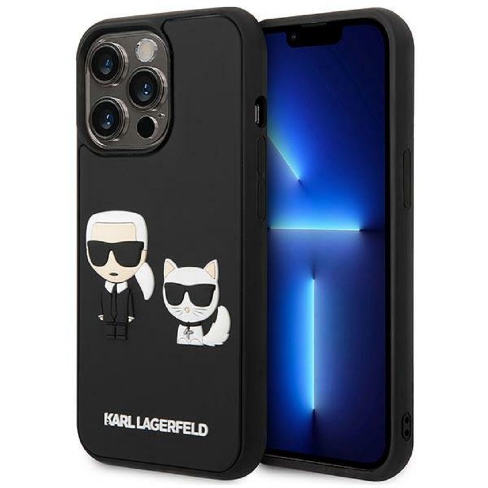 KARL LAGERFELD Handyhülle Case iPhone 14 Pro Kunststoff schwarz Katze und Karl 3D 6,1 Zoll, Kantenschutz von KARL LAGERFELD