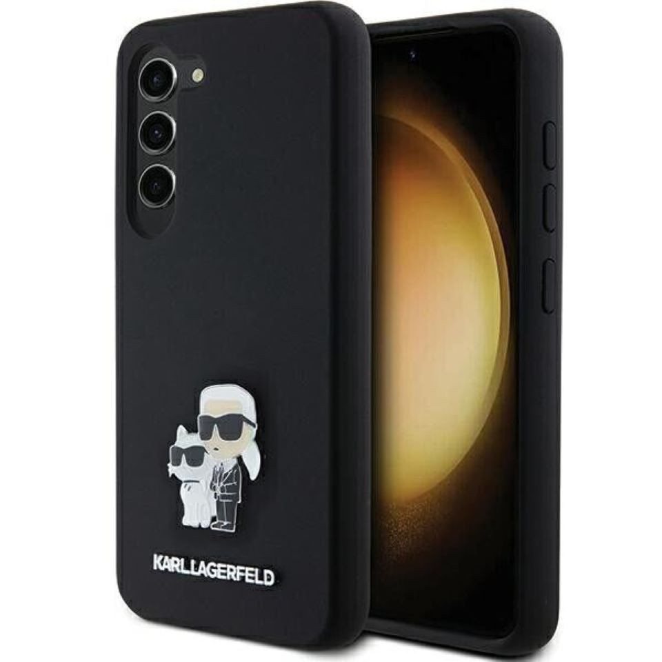 KARL LAGERFELD Handyhülle Hardcase Galaxy A55 Silikon schwarz Logo Metall 6,6 Zoll, Kantenschutz von KARL LAGERFELD