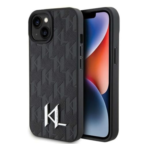 Karl Lagerfeld KLHCP15SPKLPKLK Hülle für iPhone 15 6.1" Schwarz hardcase Leather Monogram Hot Stamp Metal Logo von KARL LAGERFELD