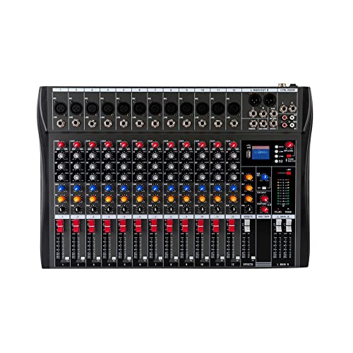 Mischpult mit USB Laufwerk, Audiomischer für Computeraufnahmen Bluetooth 12 Kanal Audio Mixer 48V Phantomspeisung DJ Live Mixer Studio Audio Mischpult Audio-Mixer von KAUITOPU