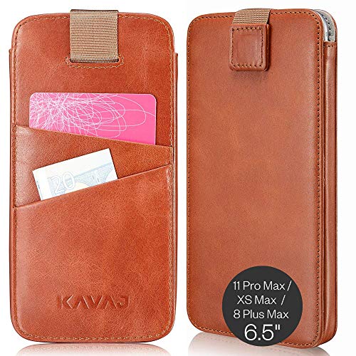 KAVAJ Tasche geeignet für Apple iPhone 11 Pro Max/XS Max / 8 Plus Max 6.5" Leder - Miami - Cognac Braun Handyhülle Hülle Lederhülle mit Kartenfach von KAVAJ
