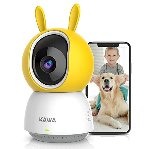 KAWA Babyphone, 2K Indoor Security Kamera, 2.4G WiFi 360 IP Kameras für Heimsicherheit, Haustierkamera, 2-Wege Audio, Nachtsicht, Bewegungserkennung, Cloud/TF Kartenspeicher, Arbeitet mit Alexa von KAWA