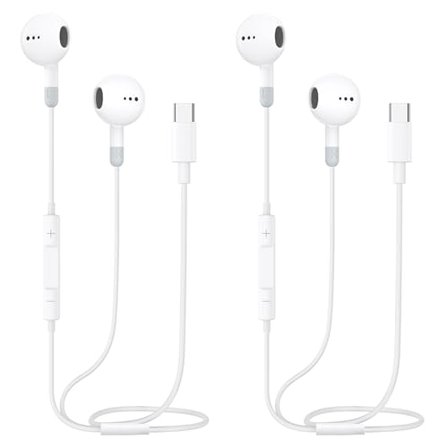 USB C Kopfhörer iPhone 16, 2 Pack In-Ear Kopfhörer mit Kabel Typ C HiFi-Stereo-Ohrhörer mit Mikrofon und Lautstärkeregler Kompatibel für iPhone 15 16 Plus Pro Max/iPad, Samsung Galaxy S24 S23 S22 S21 von KAXIFEI