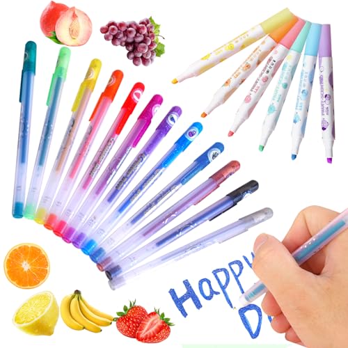 KAYEF glitzerstifte, 18 stück textmarker, farbige highlighter farbige gel stifte, flüssige gel stifte fruchtig, highlighter für schule home office supplies von KAYEF