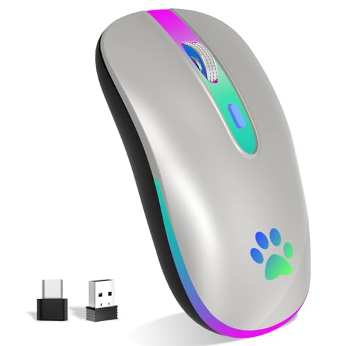 KBCASE Maus Kabellos 2,4 GHz-USB Funkmaus, Bluetooth Maus 1600 DPI Optical Tracking, Wiederaufladbare Gaming Wireless Mouse mit 7 Farben LED-Licht für PC, Laptop, Mac,iOS, Android, iPad, Windows von KBCASE