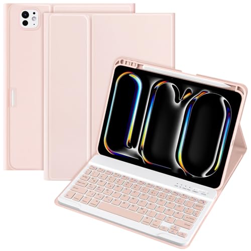 KBCASE Tastatur Hülle für iPad Pro 11 Zoll M4 2024 Hülle mit Deutsche Bluetooth Tastatur mit Bleistifthalterung für iPad Pro 11 Zoll M4 2024, QWERTZ Layout,Rosa von KBCASE