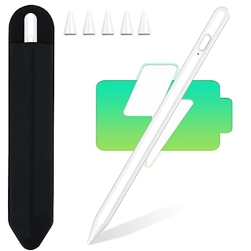 Stylus Stift für iPad 2018-2023, KBCASE Stylus Pen Schnelle Aufladung Pencil für Apple iPad/iPad Pro/iPad Mini/iPad Air, Palm Rejection, mit 5 Ersatzspitzen, Mäppchen (Weiß) von KBCASE