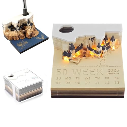 KBIBCK 3d Kalender 2025, 3D Kalender Abreißen 2025, Tischkalender-Notizblock mit Licht und Stifthalter, Kreative 3d-Notizblock, Desktop-Ornament, Papierskulptur von KBIBCK