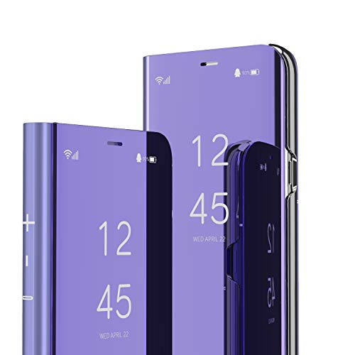 KBIKO-zxl Hülle Kompatibel mit iPhone 14 6.1" Hülle, Handyhülle Spiegel Makeup Flip Handy Case PC Stand Mirror Schutzhülle für iPhone 14 6.1" Mirror Purple QH von KBIKO-zxl