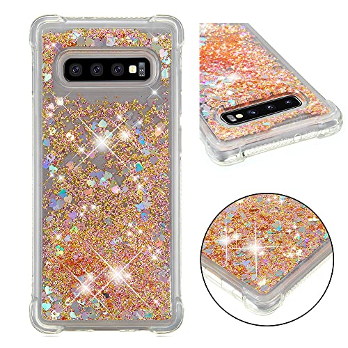 KBIKO-zxl Kompatibel mit Galaxy S10 Plus Glitzer Handyhülle, Hülle Flüssig Treibsand Mädchen Frauen Glitter Quicksand Weich TPU Bumper Silikon Schutzhülle für Samsung Galaxy S10+.Golden YBL von KBIKO-zxl