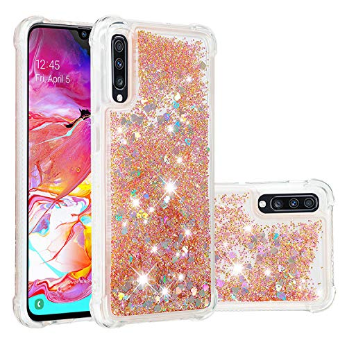 KBIKO-zxl Kompatibel mit Samsung Galaxy A70 Glitzer Handyhülle, Hülle Flüssig Treibsand Mädchen Frauen Glitter Quicksand Weich TPU Bumper Silikon Schutzhülle für Galaxy A70S.Golden YBL von KBIKO-zxl